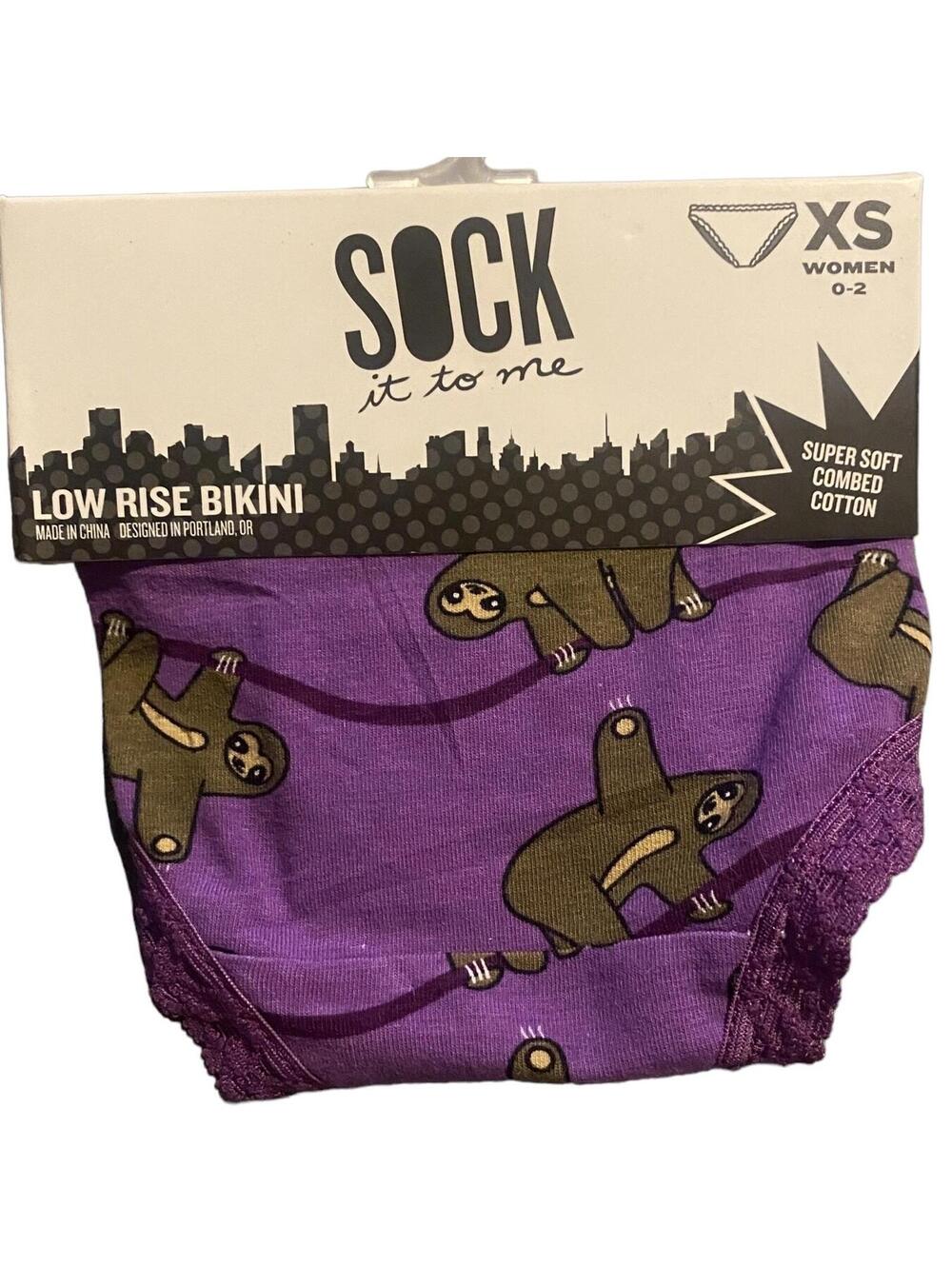 Purple Sloth Sock It To Me Ladies Panty Low Rise Bikini Cotton Lace Trim XL